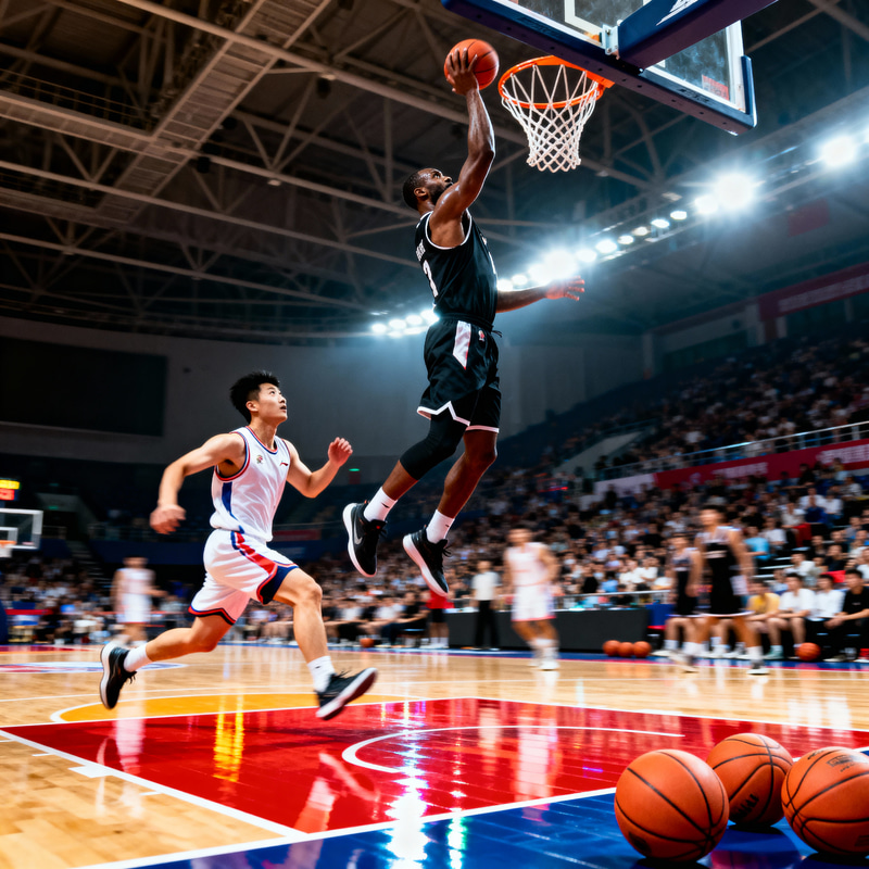 High-Energy Basketball Match Action Shot