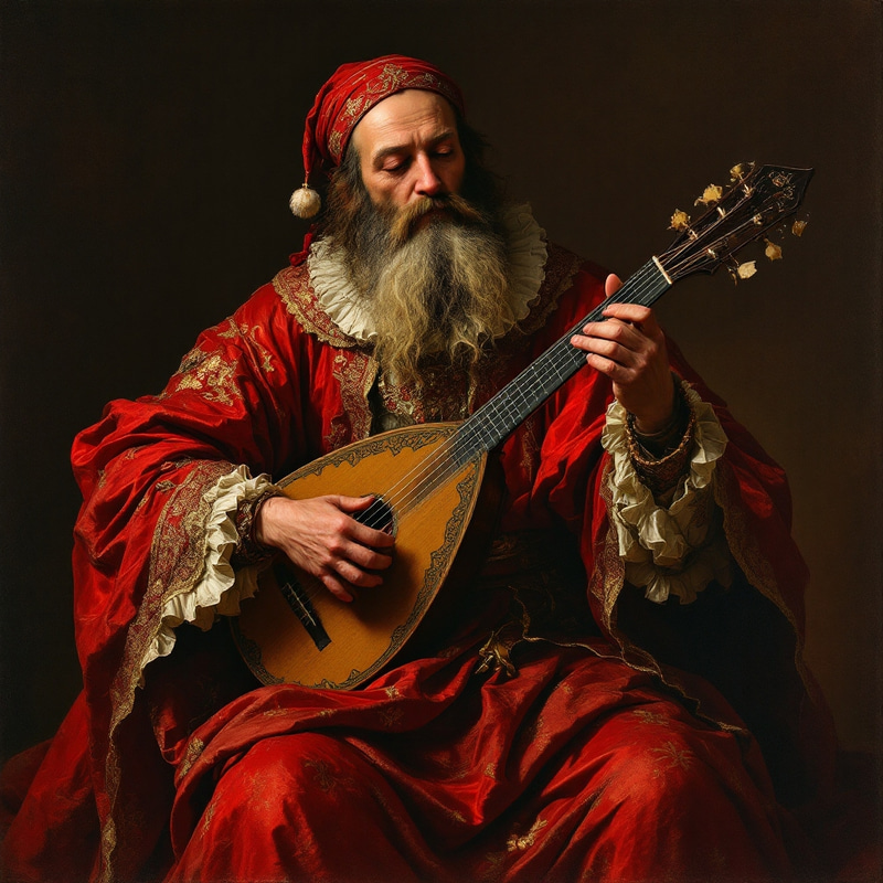 Red Tiefling Playing Lute in Fine Clothing Red Tiefling Playing Lute in Fine Clothing