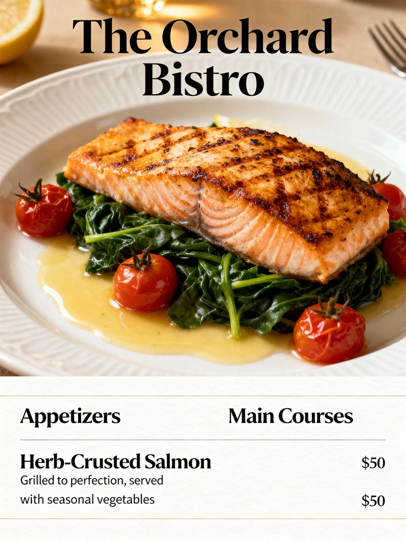 Elegant Restaurant Menu Design with Food Photography Elegant Restaurant Menu Design with Food Photography