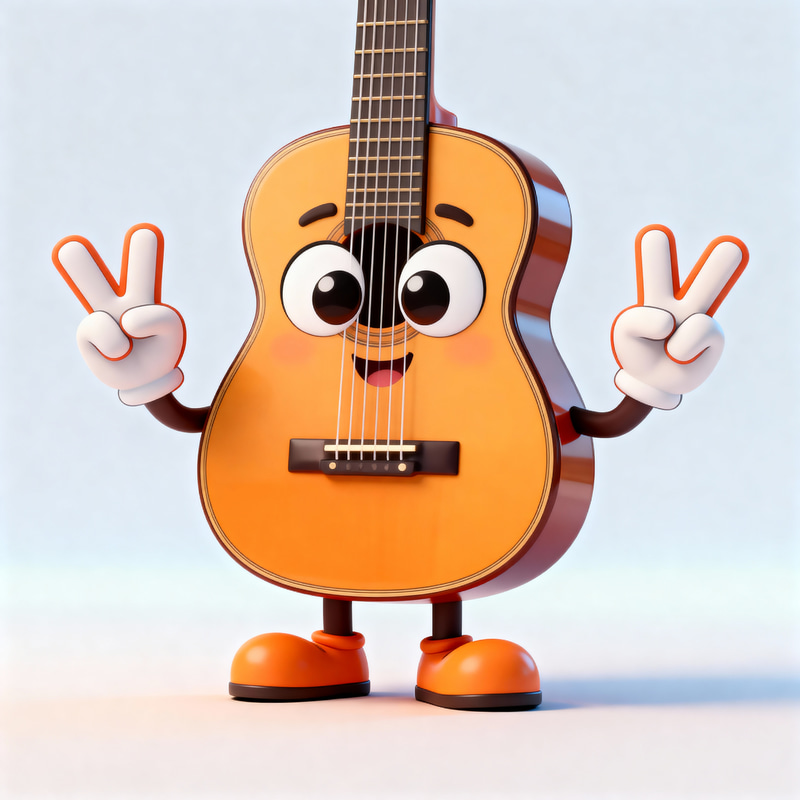 Animated Cartoon Guitar with Eyes and Hands