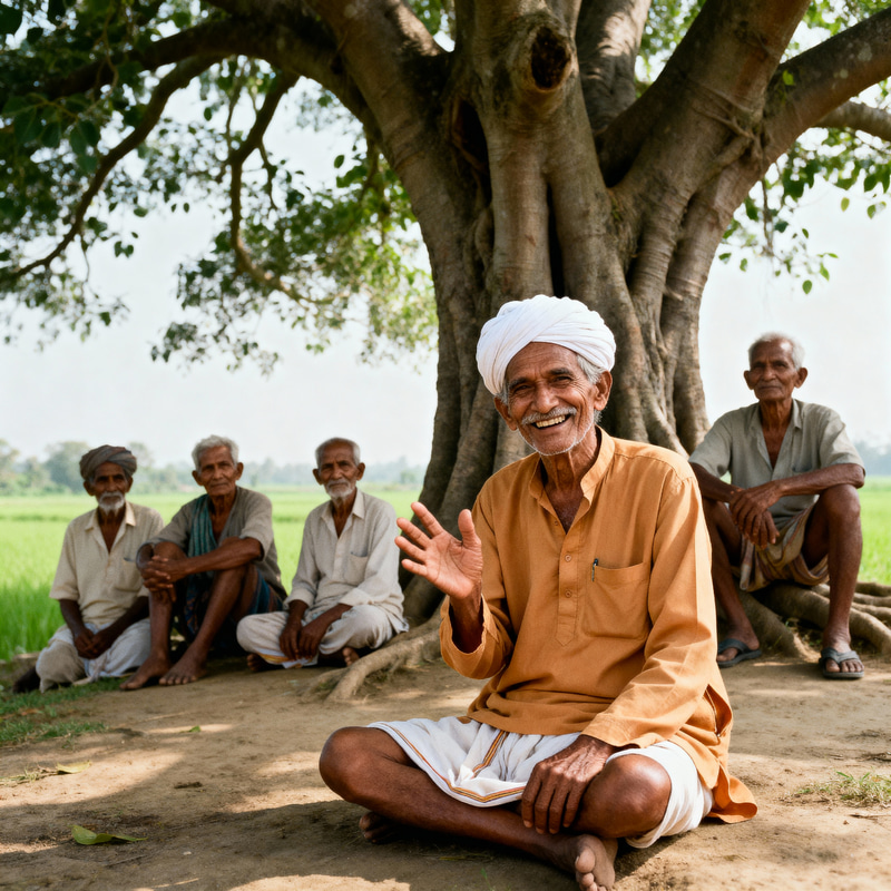 Elderly Indian Villager Smiling Under Banyan Tree Elderly Indian Villager Smiling Under Banyan Tree