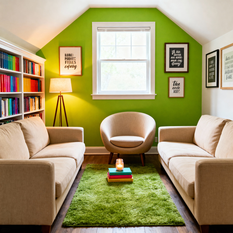 Cozy Small Room with Apple Green Accent Wall