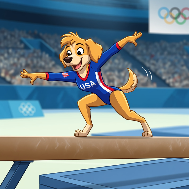 Happy Cartoon Dog Competes for Team USA in Olympics