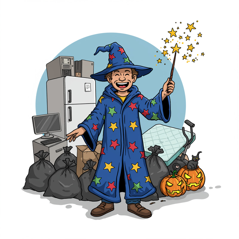 Smiling Wizard Logo with Colorful Stars Smiling Wizard Logo with Colorful Stars