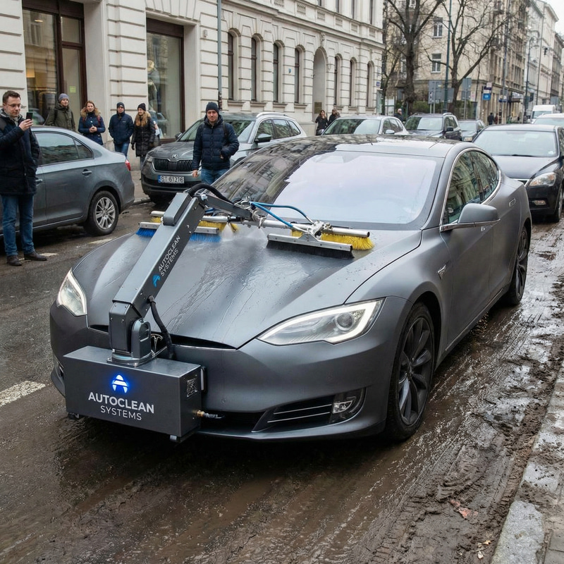 Self-Cleaning Car with Bumper Device Self-Cleaning Car with Bumper Device