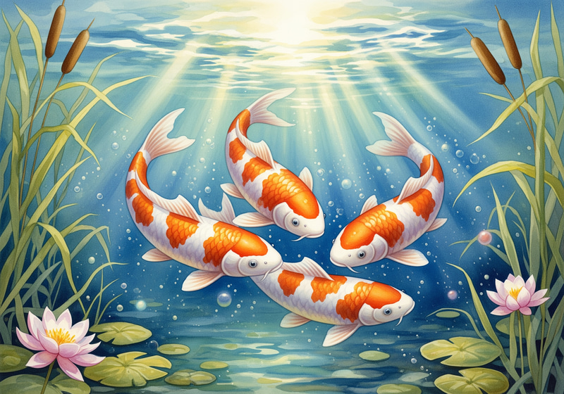 Joyful Koi Fish Watercolor Art Illustration Joyful Koi Fish Watercolor Art Illustration