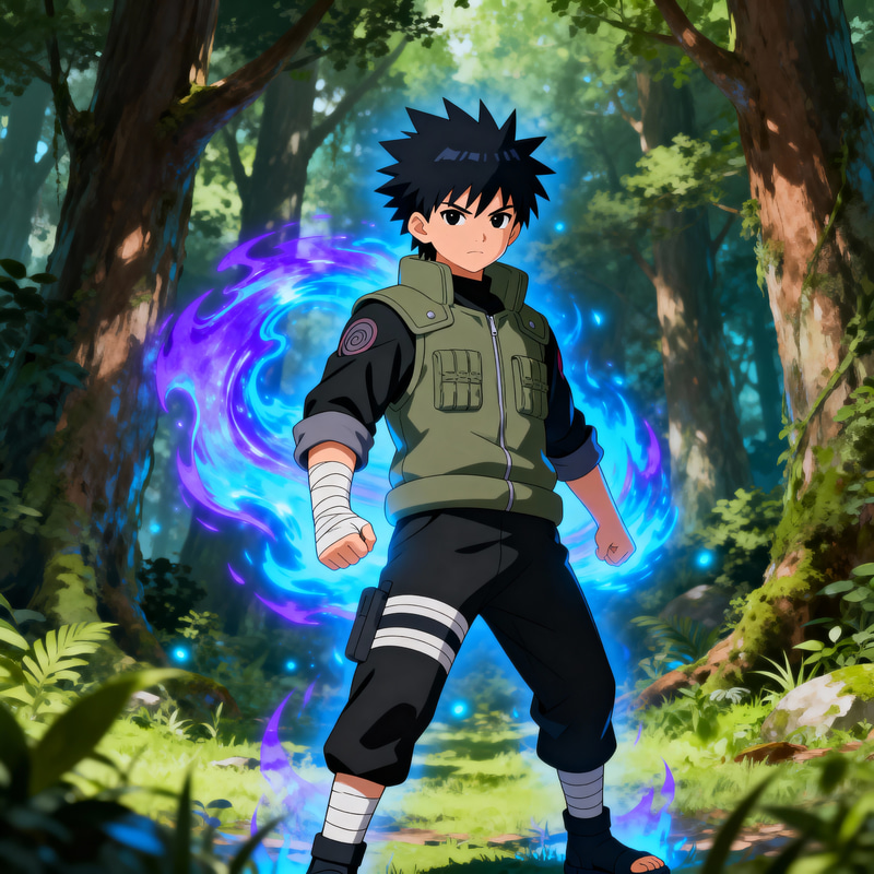 Anime Character with Black Hair and Chakra Energy Anime Character with Black Hair and Chakra Energy