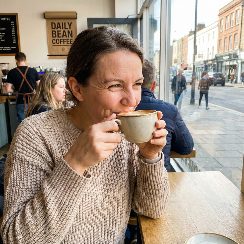 Happy Customer Enjoying Coffee Happy Customer Enjoying Coffee