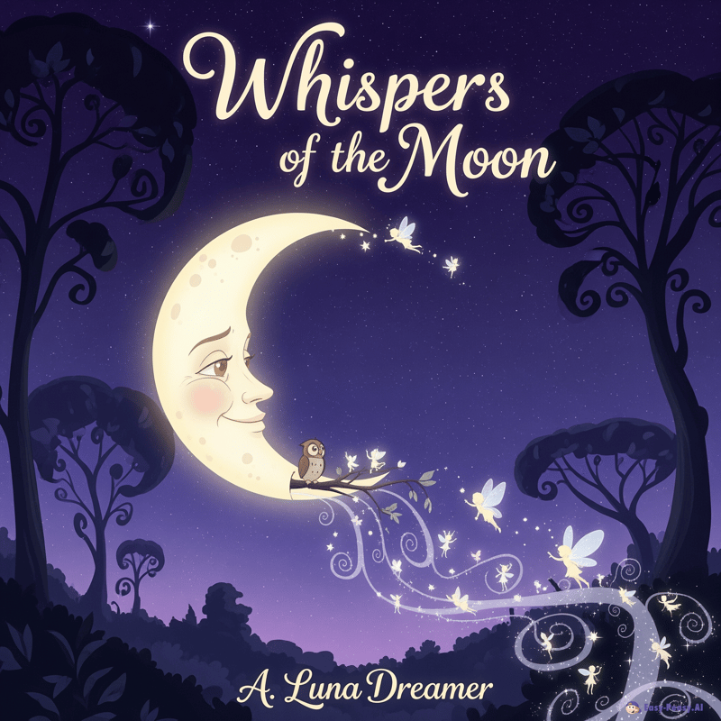 Whispers of the Moon Book Cover in Cartoon Style