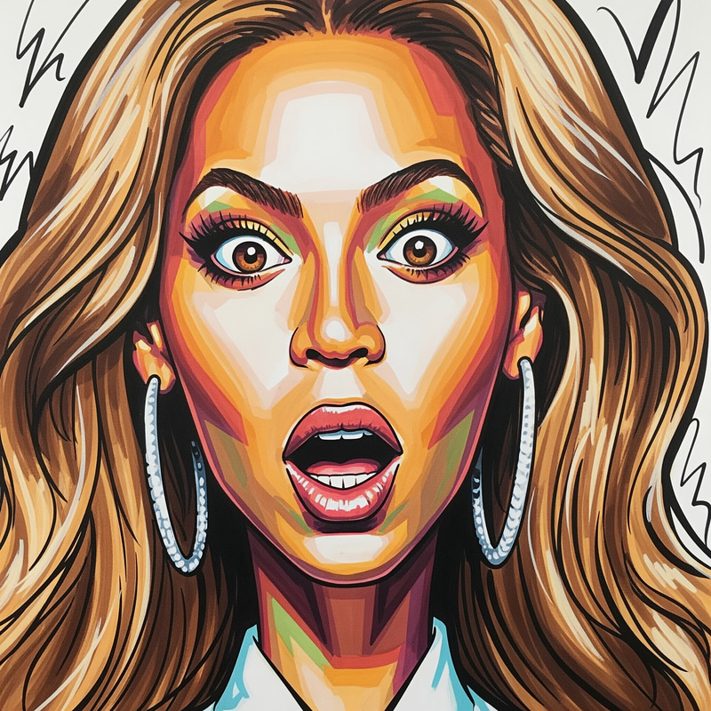 Exaggerated Caricature of Beyonce in Acrylic Markers Exaggerated Caricature of Beyonce in Acrylic Markers