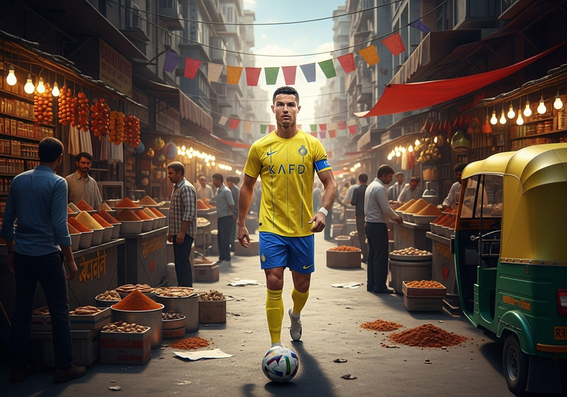Cristiano Ronaldo in Vibrant Indian Market Scene Cristiano Ronaldo in Vibrant Indian Market Scene