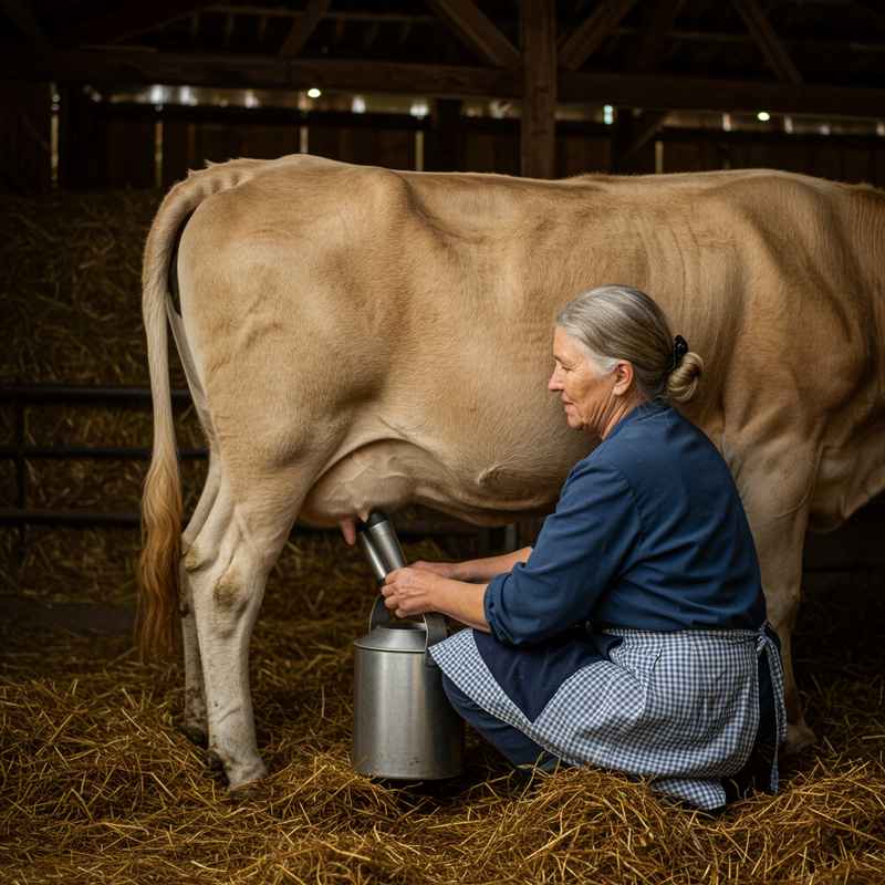 Grandmother Milking the Cow - A Timeless Tradition
