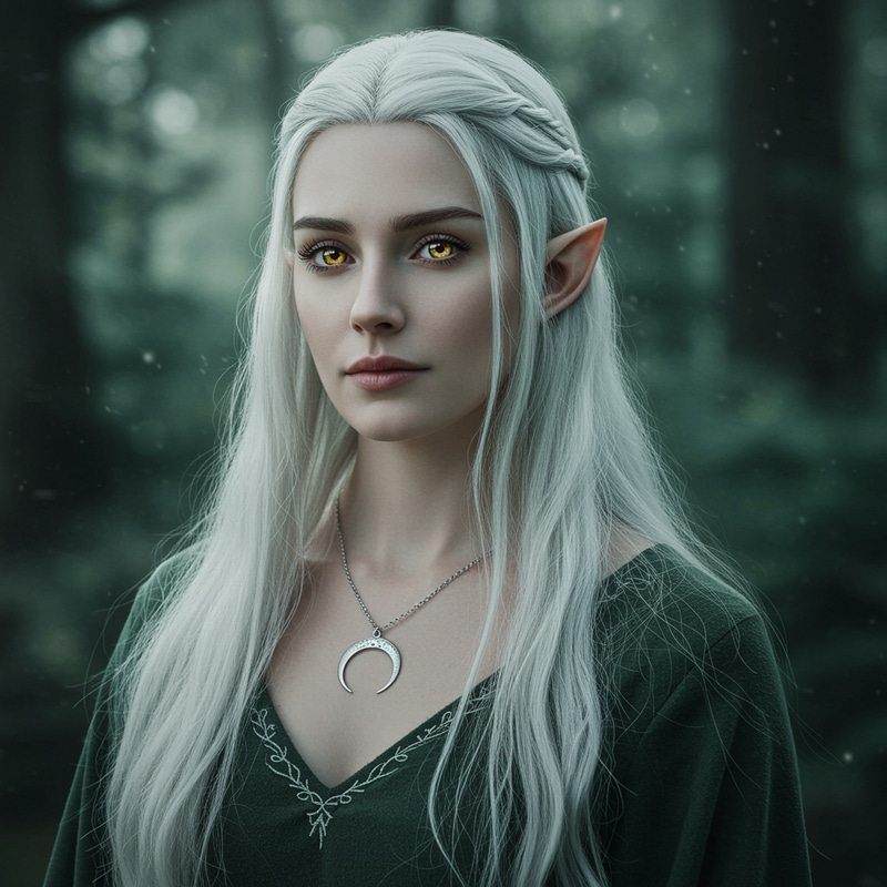 Elegant Silver-Haired Elf Mage Portrait