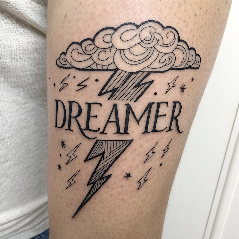 Dreamer Tattoo Design with Cloud and Lightning Dreamer Tattoo Design with Cloud and Lightning