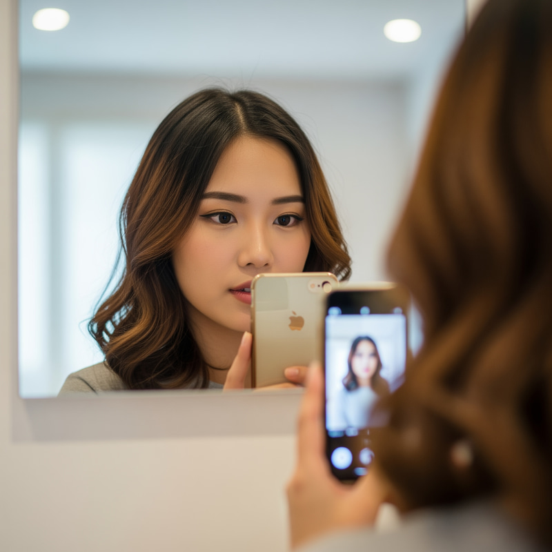 18-Year-Old Girl Taking a Mirror Selfie 18-Year-Old Girl Taking a Mirror Selfie