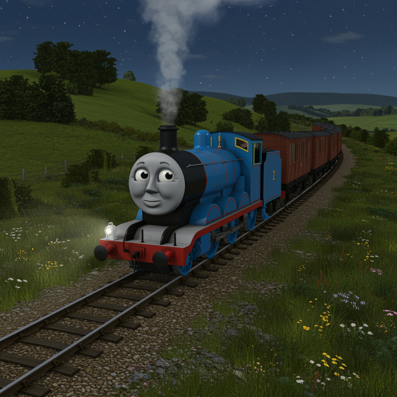 Edward the Blue Tender Engine Under Starry Sky Edward the Blue Tender Engine Under Starry Sky