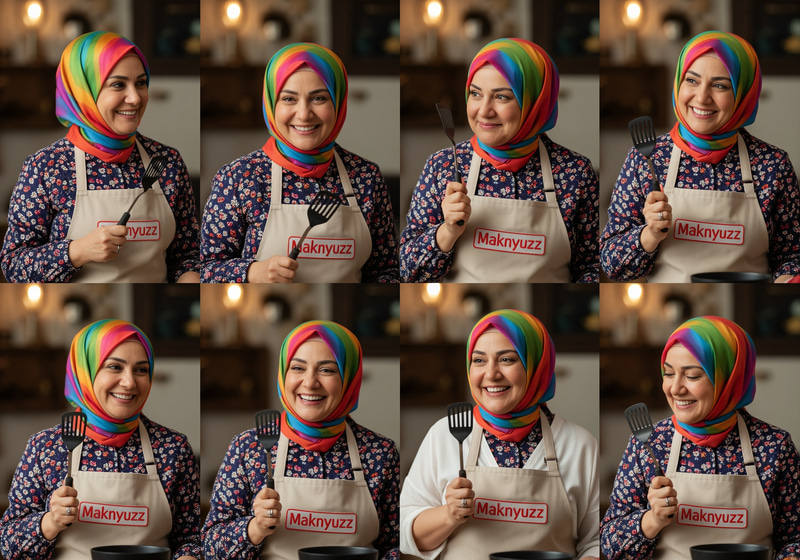 Warm Mak Cemil with Bright Hijab and Spatula Warm Mak Cemil with Bright Hijab and Spatula