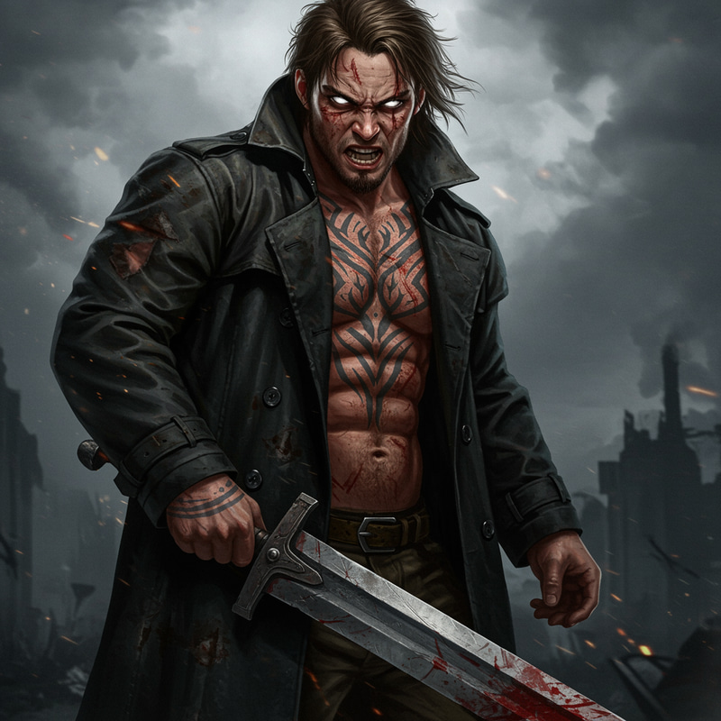 Young Barbarian Warrior with Tattoos and Sword Young Barbarian Warrior with Tattoos and Sword