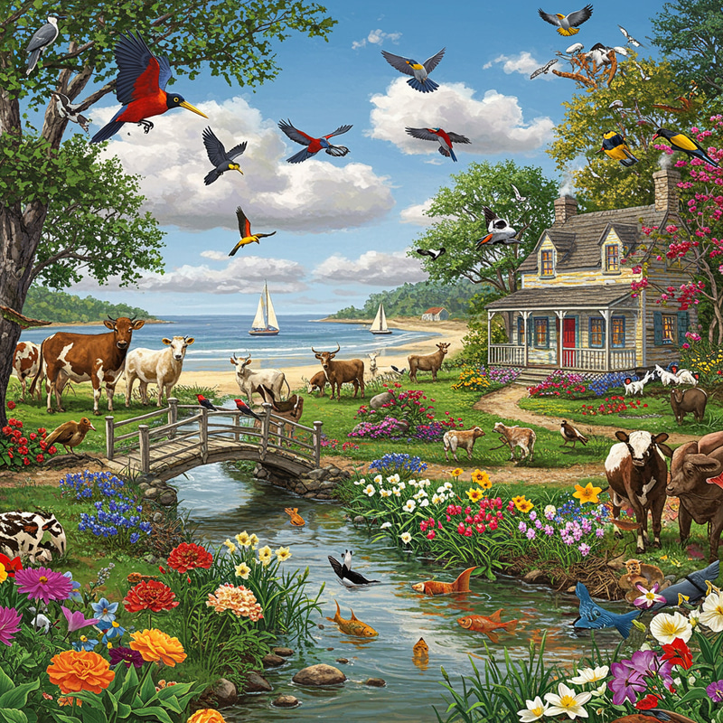 Vibrant Birds & Flowers: A Colorful Day at the Beach Vibrant Birds & Flowers: A Colorful Day at the Beach