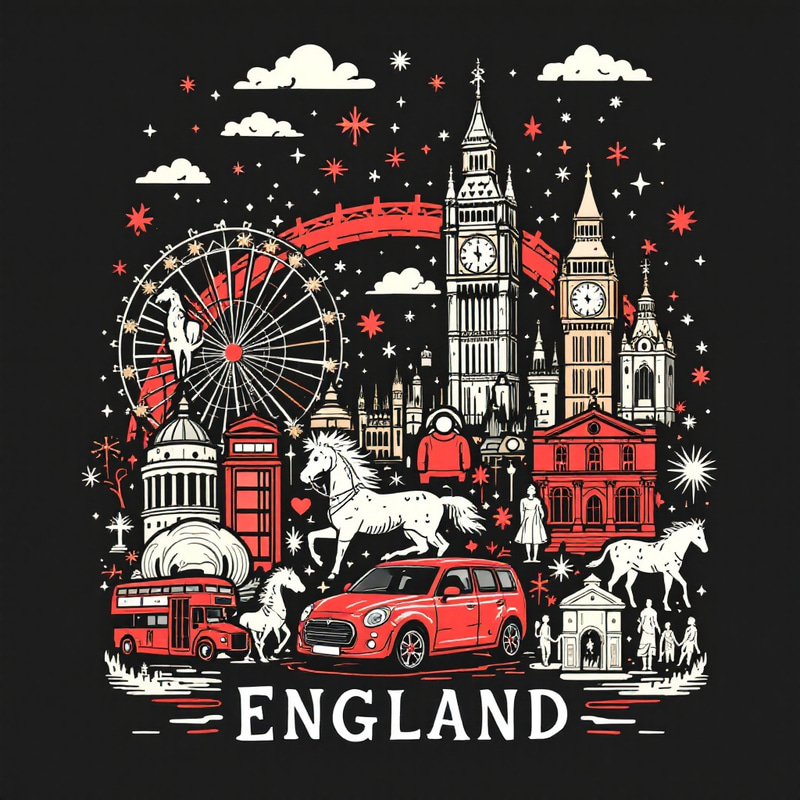 England Vector T-Shirt Design Featuring London Icons England Vector T-Shirt Design Featuring London Icons