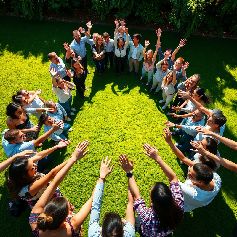 Celebrating Success: Office Employees Unite Outdoors Celebrating Success: Office Employees Unite Outdoors
