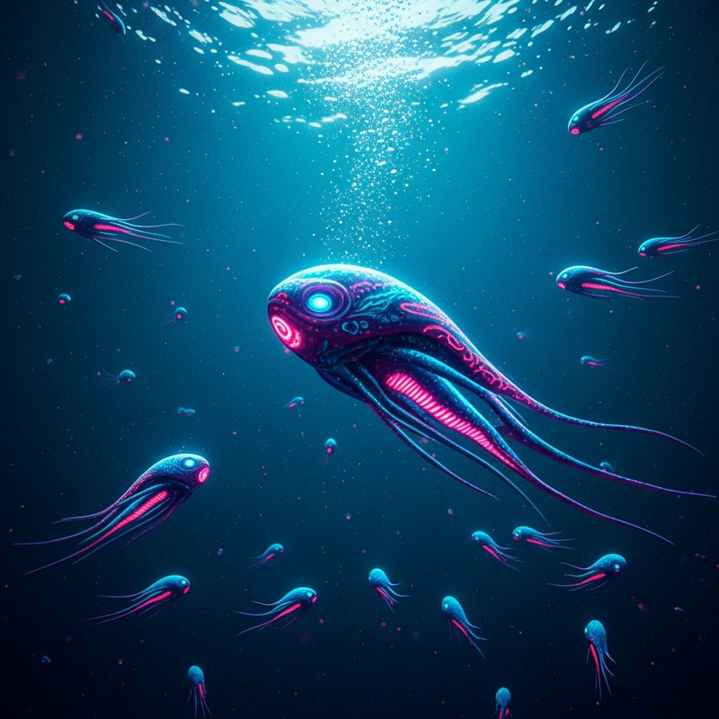 Bioluminescent Aliens in Neon Ocean Wonders