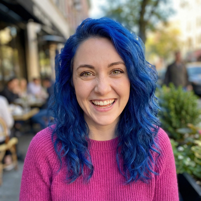 Stunning Woman with Blue Hair & Pink Top - Photo-Realistic Art