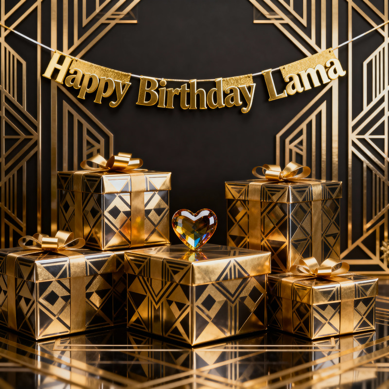 Elegant Art Deco Birthday Lama Scene