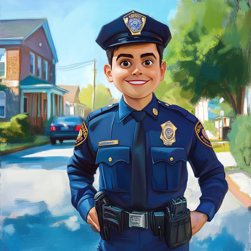 Cheerful Police Officer in a Sunny Neighborhood Cheerful Police Officer in a Sunny Neighborhood