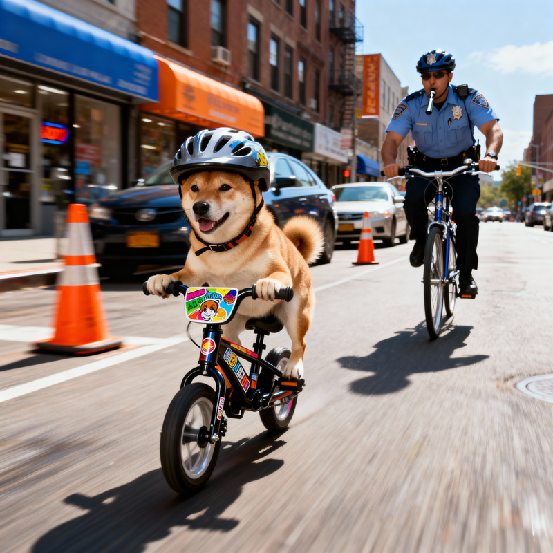 Dog on Mini Bike Chased by Police in City Dog on Mini Bike Chased by Police in City
