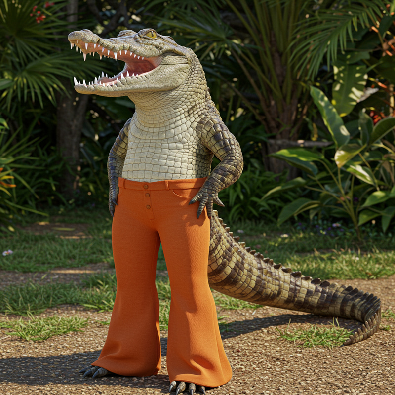 Crocodile in Bell-Bottoms: A Unique Fashion Statement Crocodile in Bell-Bottoms: A Unique Fashion Statement