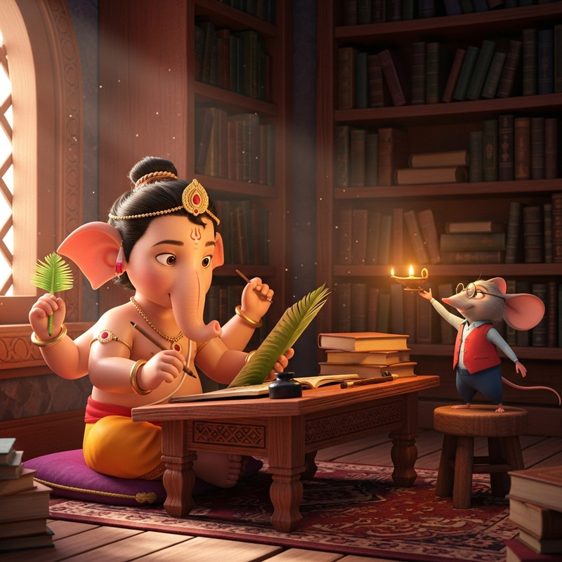 Lord Ganesha in 3D Pixar Style - Studying with Mouse
