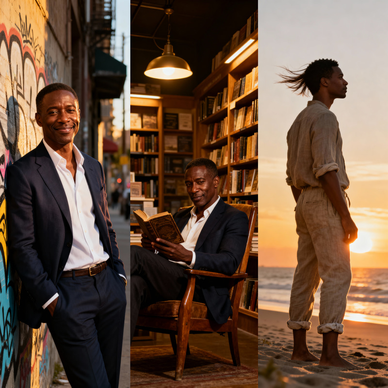 Handsome Black Male in Diverse Scenarios Handsome Black Male in Diverse Scenarios