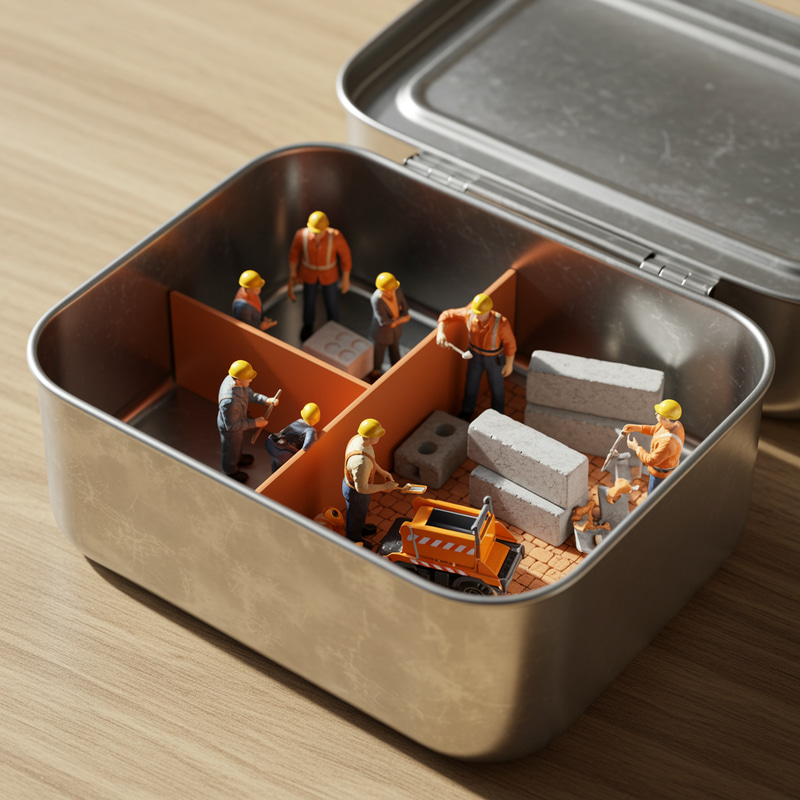 Steel Tiffen Box with Miniature Construction Workers Steel Tiffen Box with Miniature Construction Workers