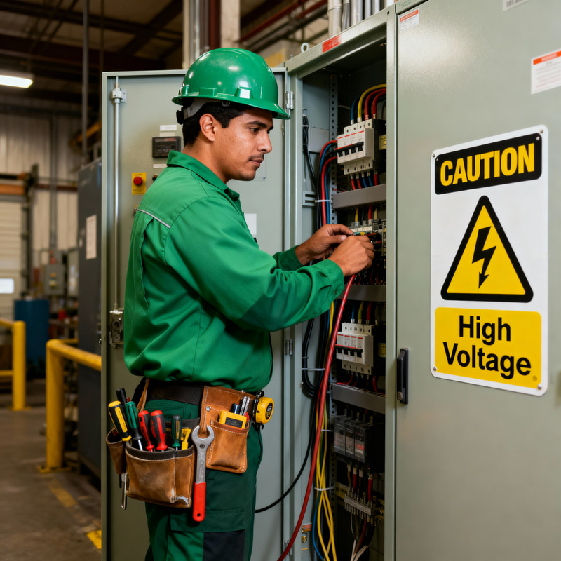 Professional Electrician in Green Uniform