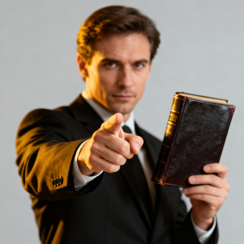 Man in Suit Holding Bible with Authority