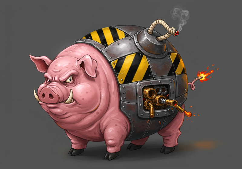 Explosive Pig-Bomb Design – Quirky Art Style Explosive Pig-Bomb Design – Quirky Art Style