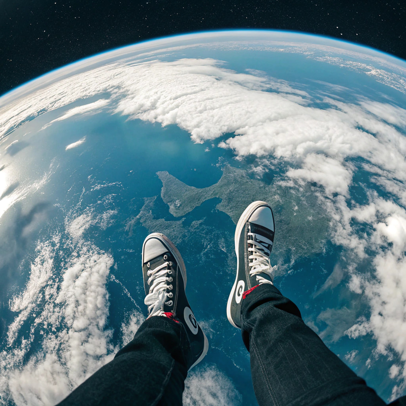 Sneakers Walking on Earth from Space - Unique View Sneakers Walking on Earth from Space - Unique View