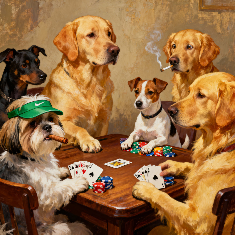 Dogs Playing Poker: A Whimsical Canvas Scene Dogs Playing Poker: A Whimsical Canvas Scene