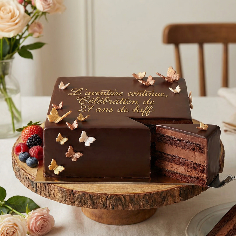 Elegant Chocolate Cake with Celebration Message