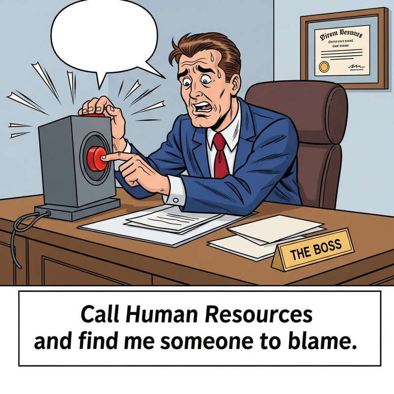 Comic Boss Cartoon: HR Blame Game Humor Comic Boss Cartoon: HR Blame Game Humor