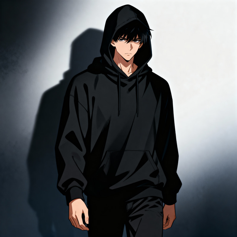 Mysterious Anime Character in Black Hoodie Mysterious Anime Character in Black Hoodie