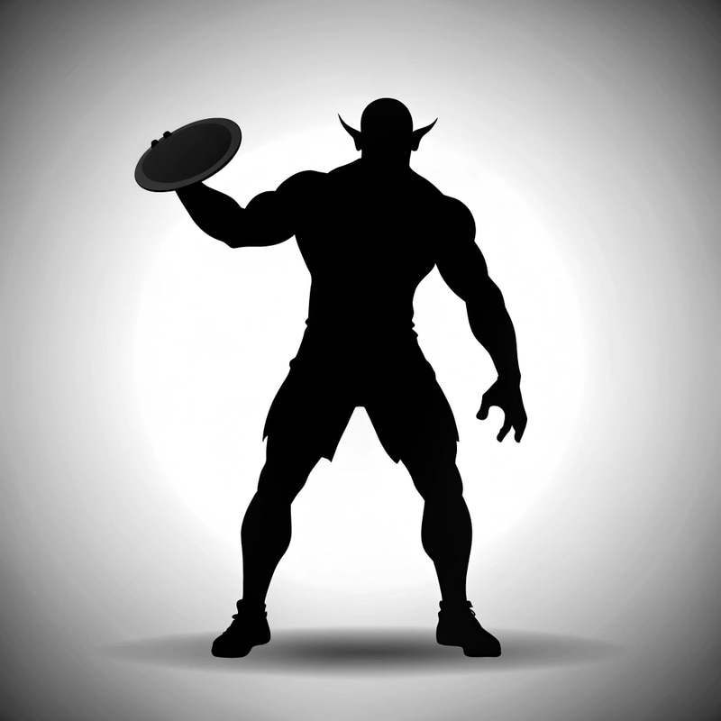 Orc Silhouette with Frisbee - Minimalist Design Orc Silhouette with Frisbee - Minimalist Design