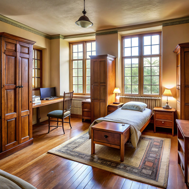 Cozy Study Room with Wooden Furniture & Warm Lighting Cozy Study Room with Wooden Furniture & Warm Lighting