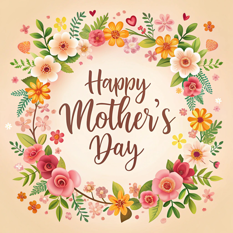Happy Mother's Day Greeting Card with Floral Border