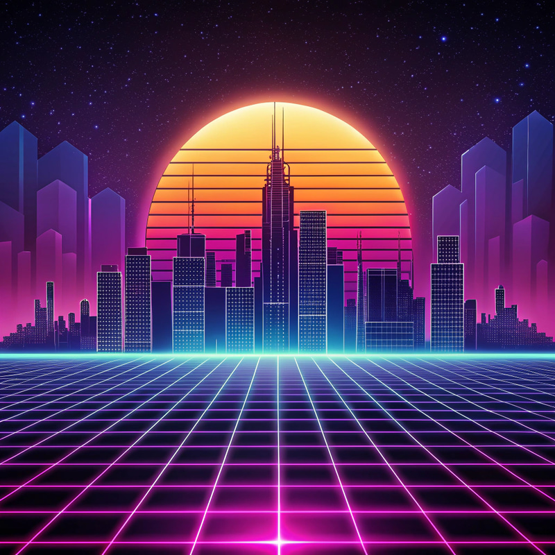 Futuristic Neon Cityscape in Synthwave Style