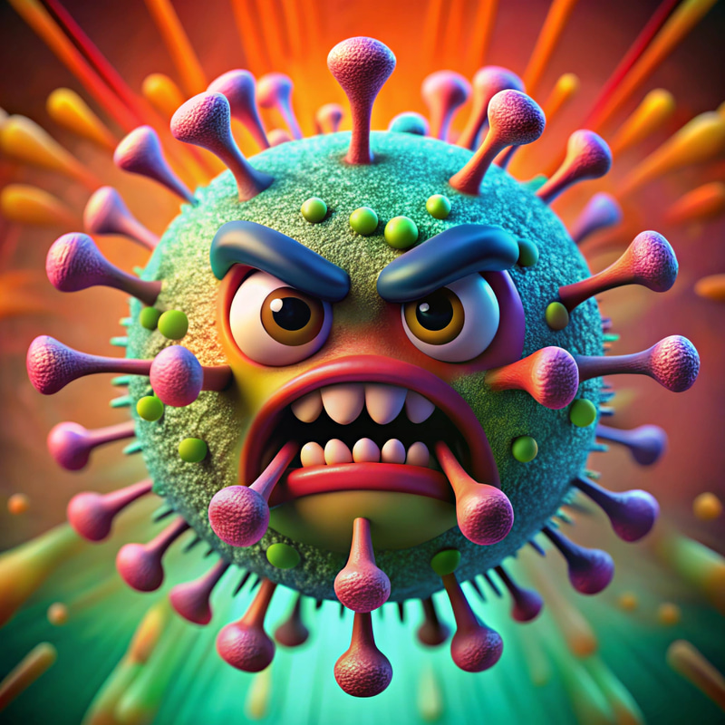 Whimsical Angry Virus Character Illustration