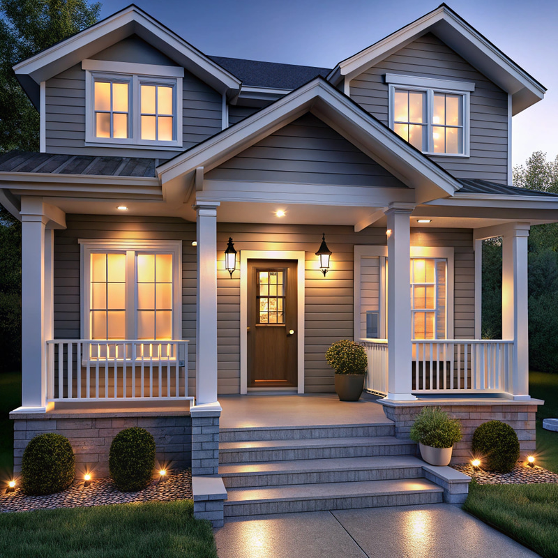 Modern House Facade with Stylish Lighting Features Modern House Facade with Stylish Lighting Features