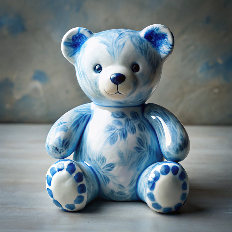 Delicate Blue Porcelain Teddy Bear Art Delicate Blue Porcelain Teddy Bear Art