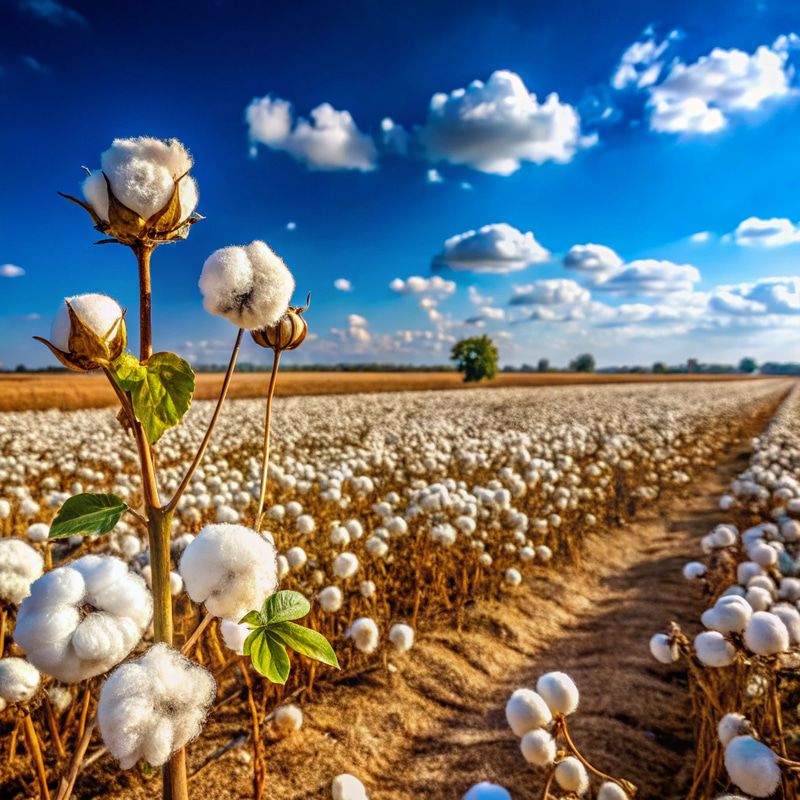 Breathtaking Cotton Field Under Blue Sky